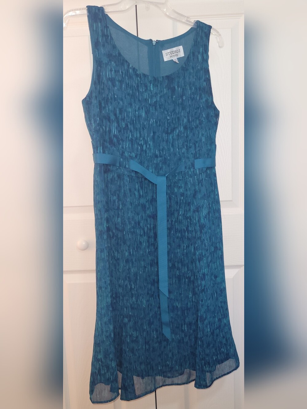 Studio I Teal Textured Sleeveless Midi Dress with Self Tie Belt